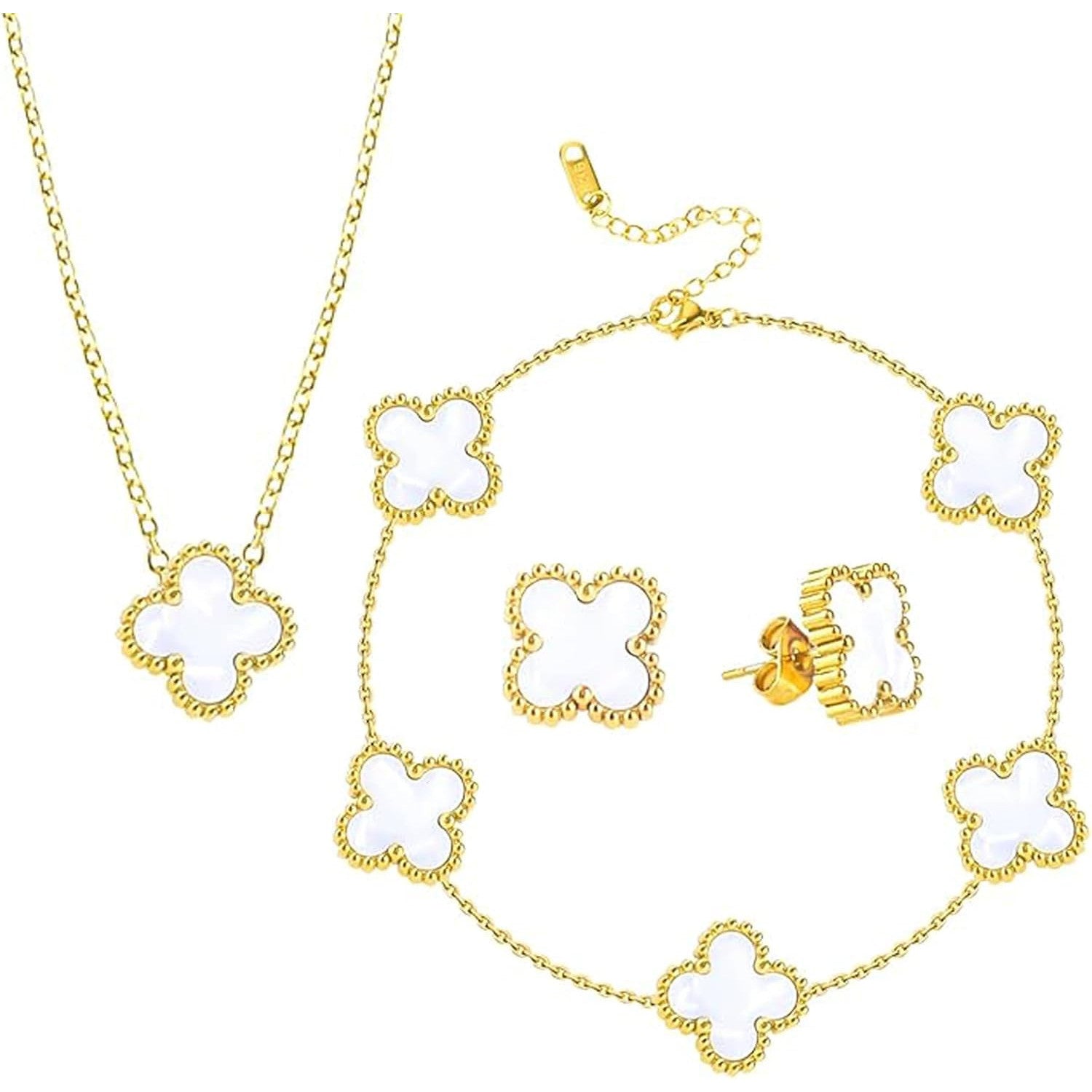 Lucky Four-Leaf Clover Bracelet Set: Elegant Gold-Plated Jewelry Gift for Her